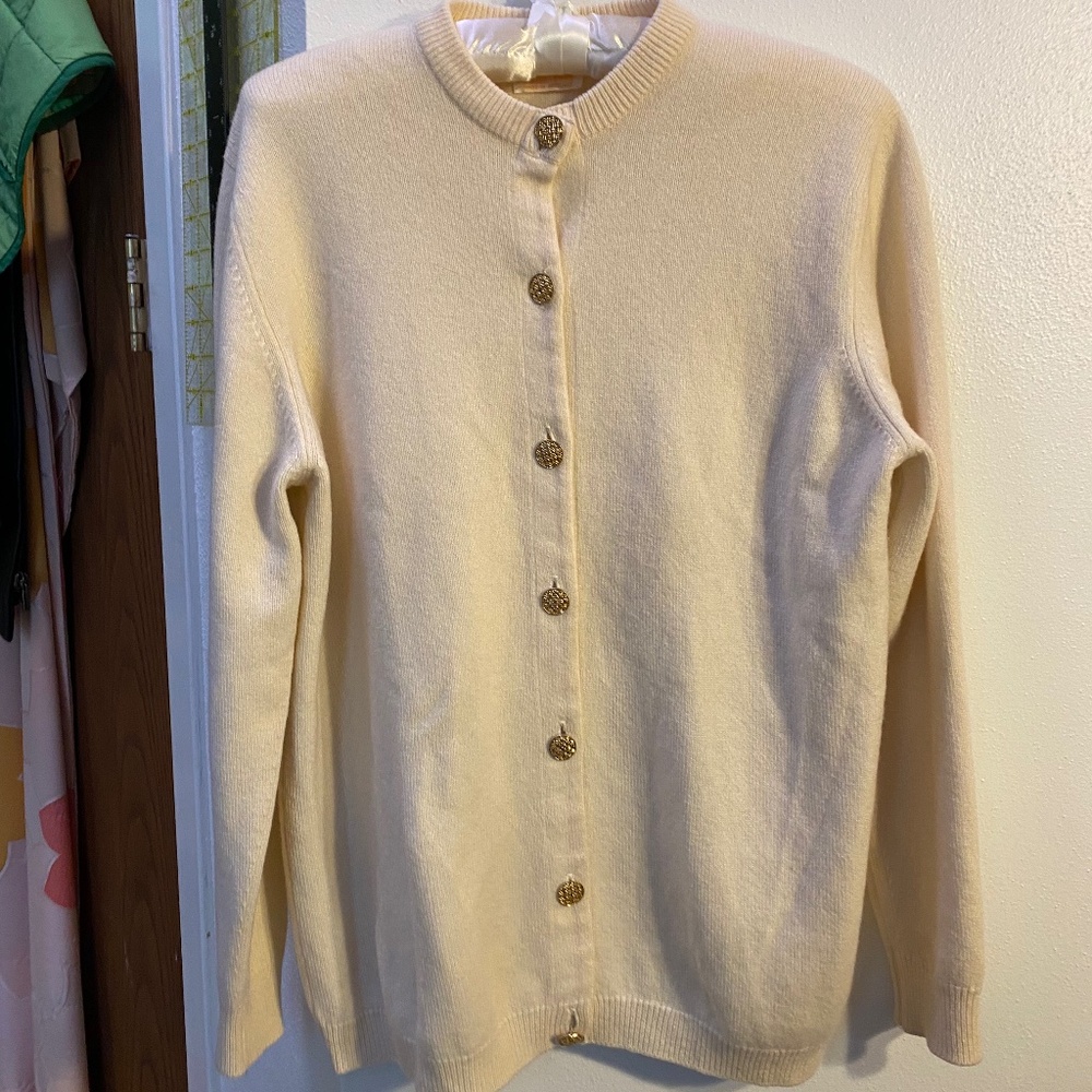 Vintage Barrie Luxury Scottish Cashmere Cream Sweater Cardigan Women’s 42 M/L